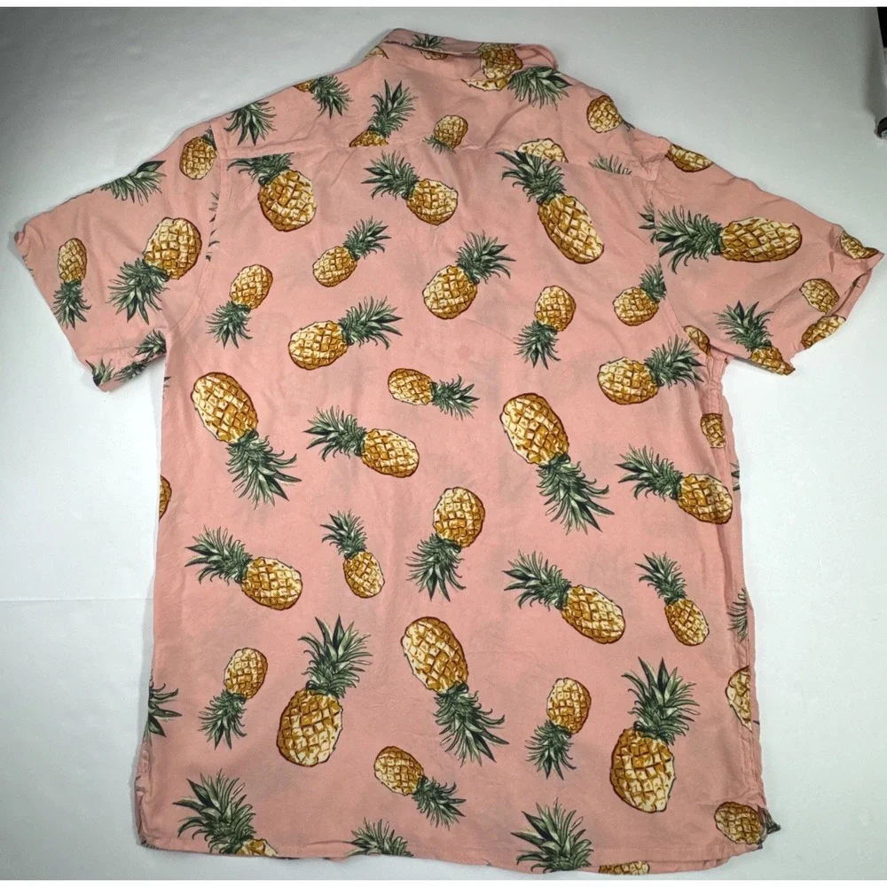 Bluenotes The Vacation Shirt Pineapple‎ Print Short Sleeve Button Down M Pink